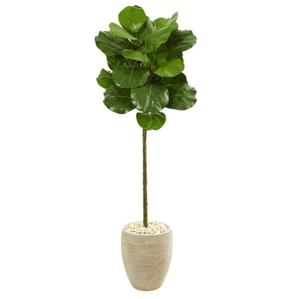 Nearly Naturals 5 in. Fiddle Leaf Artificial Tree in Sand Colored Planter 9216